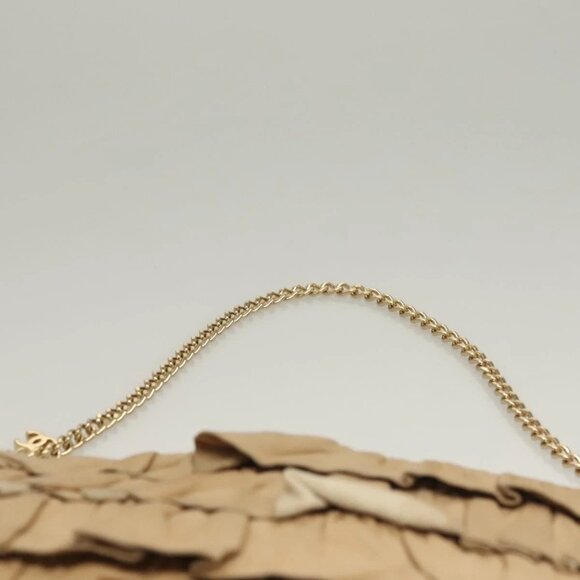 CHANEL Frill Chain Hand Bag Lamb Skin Beige Gold CC Auth yk18806 - Picture 9 of 16